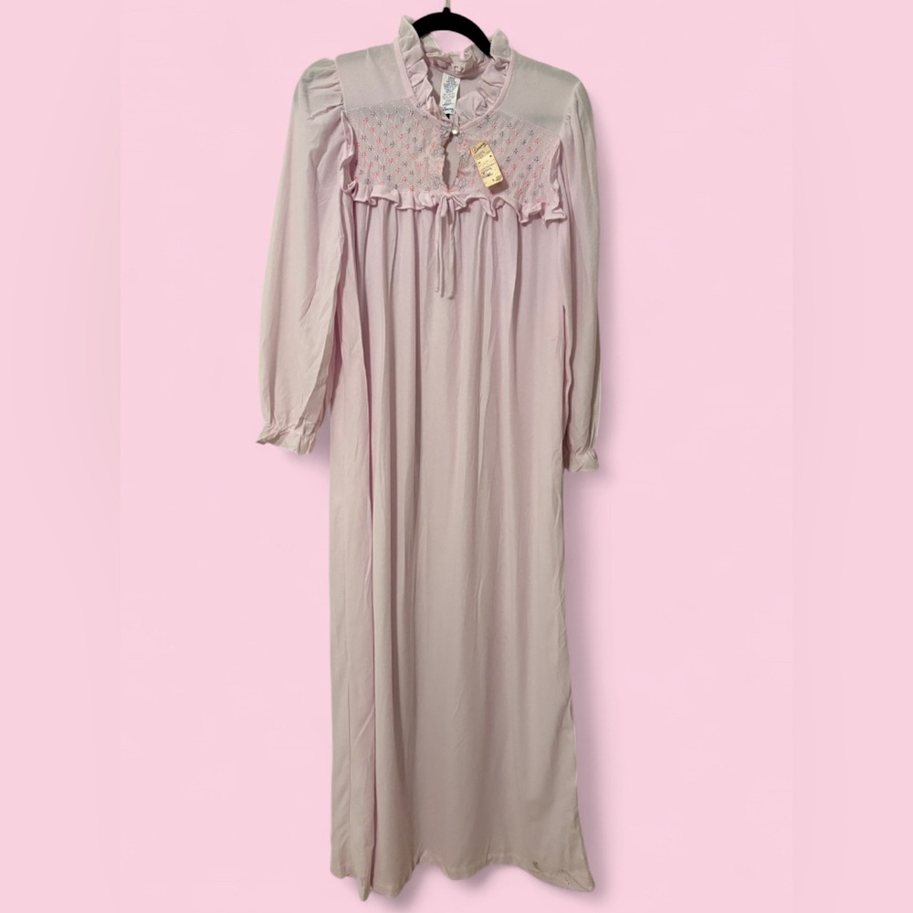 Vintage Dreamaway Pink Nightgown NWT Ruffle Lace Cottagecore Long Sleeve L